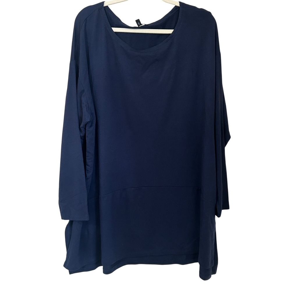 Eileen Fisher Women One Size Tencel Terry Long Sleeve Tunic Top Navy Blue